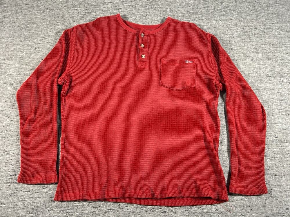 Seager Coors Banquet Thermal Henley Waffle Shirt Mens Large Red Long Sleeve